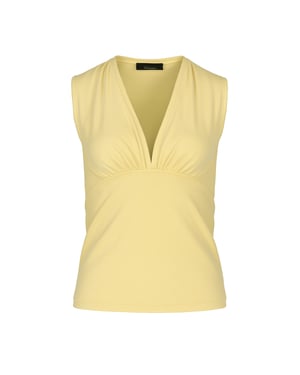 Top entallado amarillo sin mangas con cuello en V - Tejido suave de mezcla de viscosa