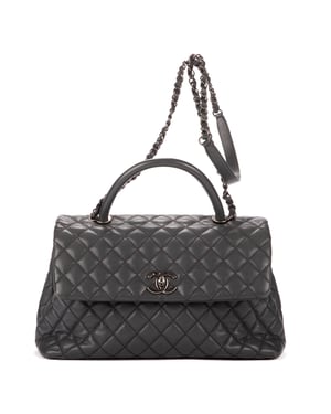 Chanel Timeless Top handle Large en Gris Piel de becerro