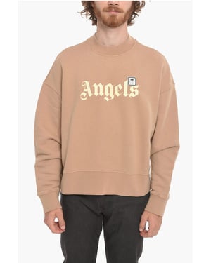Sudadera de algodón cepillado PXP PALM con cuello redondo en beige