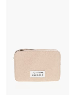 Bolso bandolera MM11 5A de piel texturizada con detalle de lona en rosa