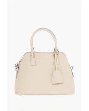 Bolso MM11 5AC de piel texturizada con detalle de lona en beige