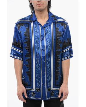 Camisa de bolos con motivo de bandana en azul y negro
