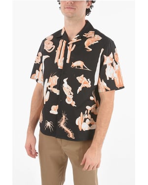 Camisa de manga corta con cuello campero de BURNING MAN en negro