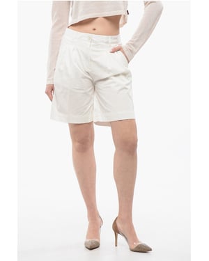 Pantalones cortos elásticos con doble pliegue en blanco