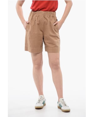 Pantalones cortos de mezcla de lino con cinturilla elástica en beige