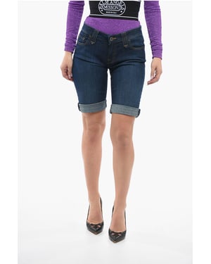 Shorts vaqueros elásticos de 5 bolsillos en azul
