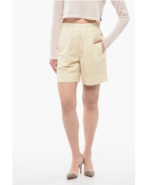 Pantalones cortos de mezcla de lino con cinturilla elástica en beige