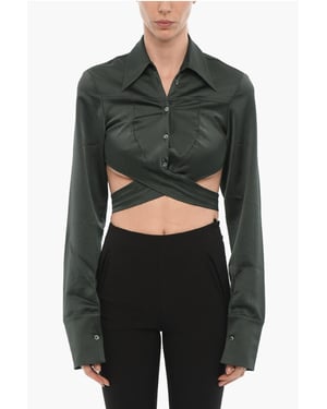 Camisa corta de satén con detalle cruzado en verde