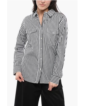 Camisa sahariana de hilo a rayas Awning en blanco y negro