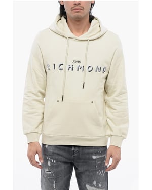 Sudadera con capucha de algodón cepillado con logotipo bordado en beige