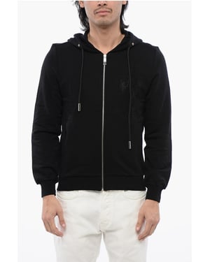 Sudadera con capucha y cremallera de algodón cepillado con strass tribal en negro