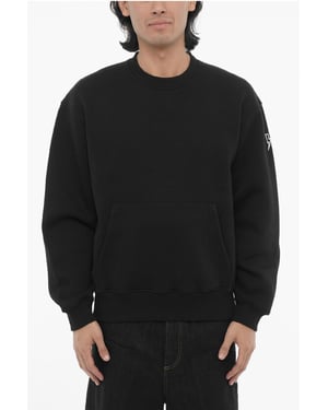 Sudadera de cuello redondo de ajuste fácil en mezcla de algodón polar en negro