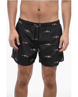 Shorts de baño estampados CUPID en Nero, Rosso