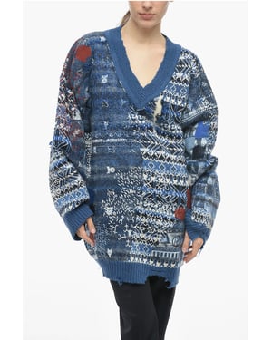 Jersey de mezcla de lana con cuello en V MM0 en azul claro