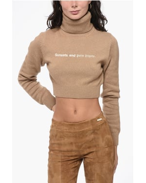 Suéter de cuello alto SUNSET corto bordado en beige