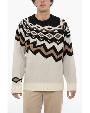Suéter de cuello redondo de corte cuadrado de lana en beige y negro