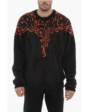 Jersey de cuello redondo de nailon con bordado en contraste en negro y rojo