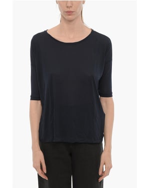 Camiseta holgada de cuello redondo en color liso en azul