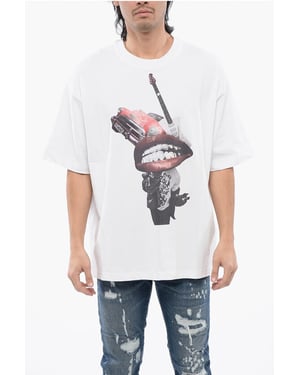 Camiseta holgada con estampado de diamantes de imitación en color blanco