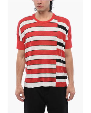 Camiseta de lino a rayas en color rojo