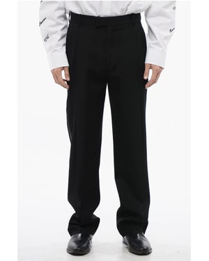 Pantalones de lana de cintura alta con doble pliegue en negro