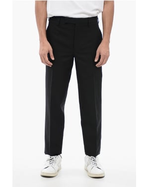 Pantalones ajustados de mezcla de lino con trabillas para cinturón en negro