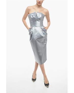 Vestido tubo de satén drapeado MM1 en color plata