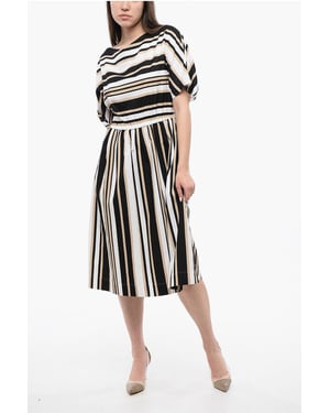 Vestido SCULLY acampanado con rayas y bloques de color en beige, blanco y negro