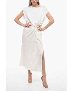 Vestido largo de sarga de color liso en blanco