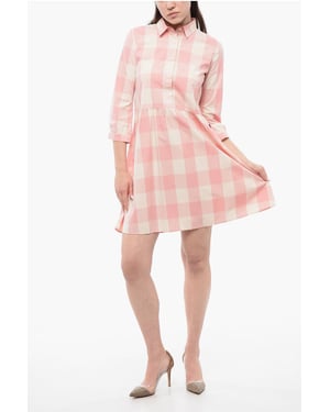 Vestido de manga larga a cuadros en blanco y rosa