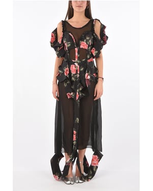 Vestido MM0 con estampado floral, escote ilusión y abertura en multicolor