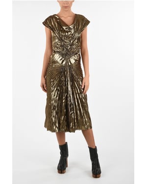 Vestido estilo imperio drapeado de piel sintética metalizada en dorado