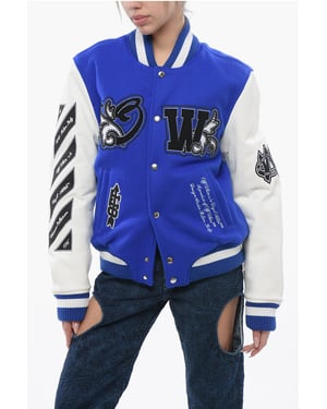 Chaqueta bomber acolchada ROYAL con mangas de cuero y acabado integral en azul