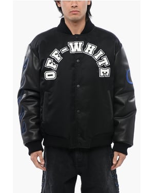 Chaqueta bomber BASEBALL LEA con mangas de cuero y parche del logotipo en negro