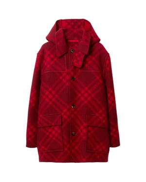 Parka roja de lana a cuadros de Burberry