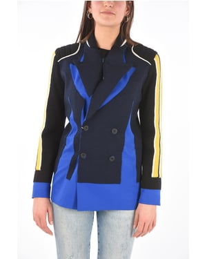 Blazer cruzado de punto MM0 con solapa de pico en azul y negro