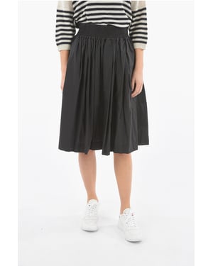 Falda acampanada de algodón popelina con cintura con cordón ajustable en color negro