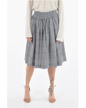 Falda circular de popelina de algodón con motivo de punta de diamante en azul