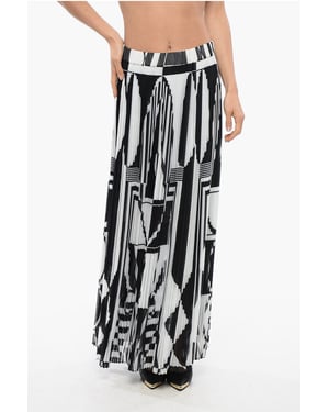 Falda plisada larga con estampado geométrico en blanco y negro
