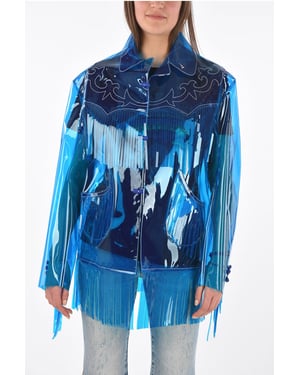 Chaqueta vaquera de PVC con flecos en azul