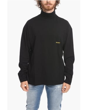 Camiseta de algodón con cuello alto SOLAR POWER en negro