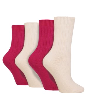 Paquete de 4 calcetines de bota de cachemira para damas | Calcetines de cama de lana de canalé cómodos y transpirables