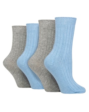 Pack de 4 calcetines de bota de cachemira para mujeres | Calcetines de cama de lana acanalada transpirables y cómodos