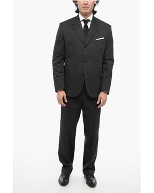 Traje de mezcla de algodón de 3 botones con bolsillos de solapa en negro