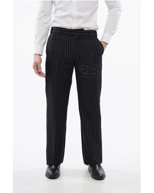 Pantalón azul de corte entallado de mezcla de lana con raya diplomática, talla 23
