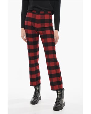 Pantalones de lana elástica con estampado de cuadros en Nero, Rosso