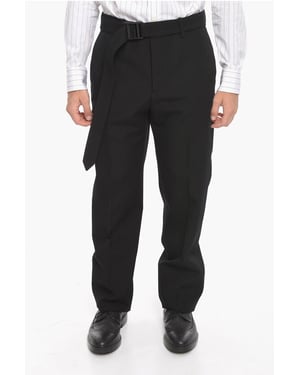Pantalones de lana negros con hebilla y cinturón de temporada