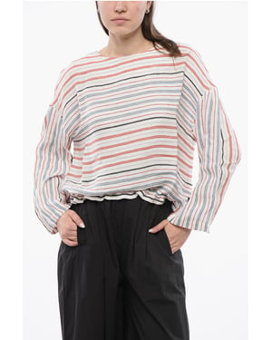 Blusa de lino de rayas equilibradas VARSITY en mezcla multicolor