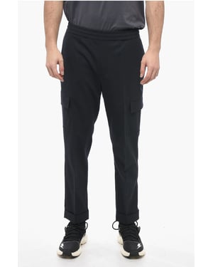Pantalones cargo REM de mezcla de lana virgen de tiro bajo en azul
