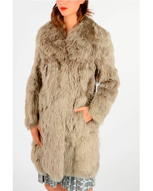 Abrigo de piel auténtica de alpaca MM1 en beige